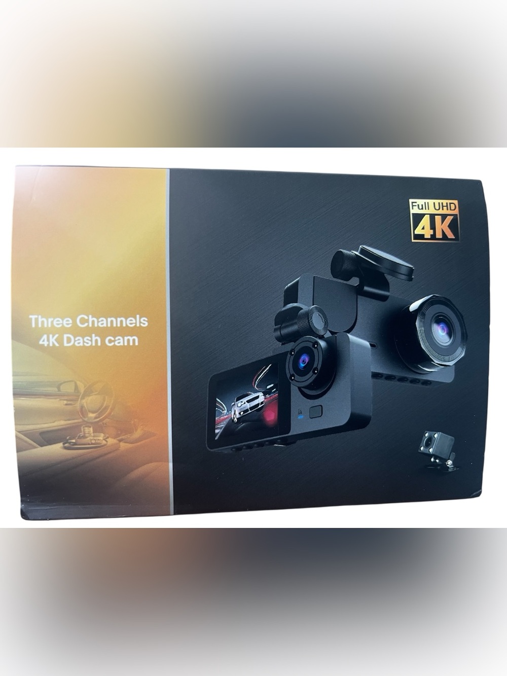 Channel Dash Cam, 4K+1080P Front/Rear/Inside Triple Car Camera with 32GB Card